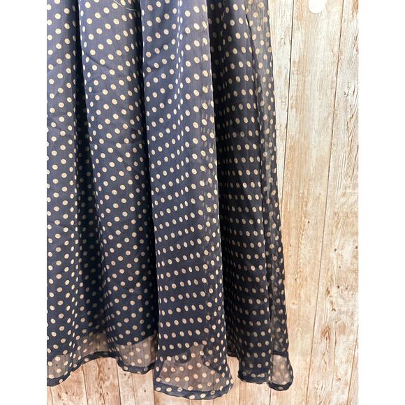 Lindy Bop A-Line Dress Large Black Chiffon Polka Dots Collared Lace Trim Pleated - Picture 7 of 10